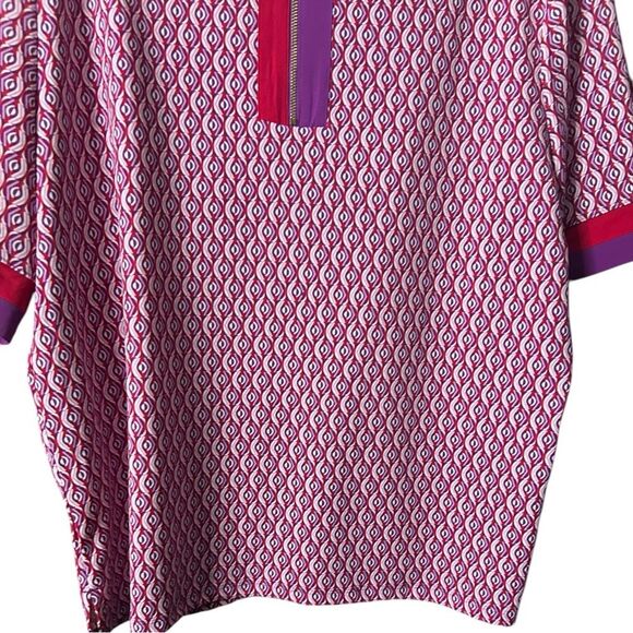 Chico’s Pink Red Purple White Print Top With Striped Short Sleeves Size 3 (XL) - Picture 7 of 9